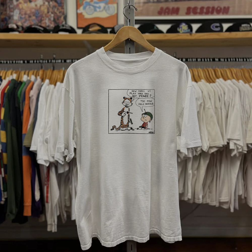 90s Calvin & Hobbes Peace Not War , White Tee